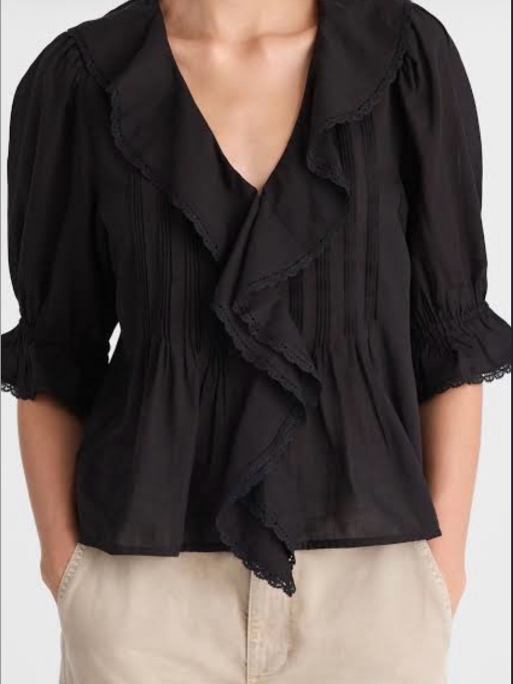 Madewell Black Ruffle Collar Blouse